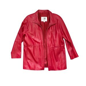 Vintage 90s Y2K Cherry Red Oversized Leather Jacket S